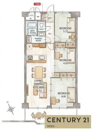 港区作倉町、RC造9階建て9階部分、新規リノベ物件で綺麗なお部屋です。地下鉄名港線「港区役所」駅徒歩約7分、金山直通約鵜8分で通勤通学にも大変便利です。 ニューコーポ港楽A棟 間取り